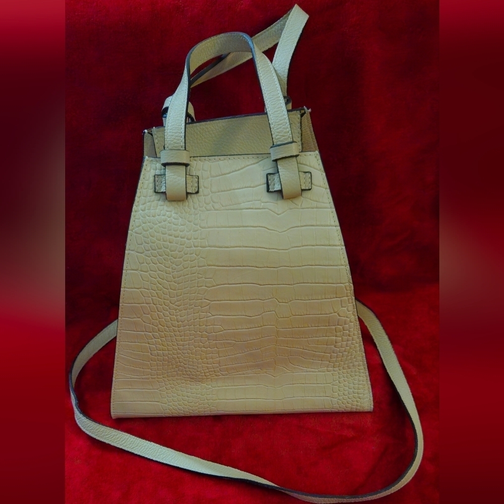 Persaman New York Cream Leather Croc-Embossed Shoulder/Satchel/Crossbody Bag - Picture 2 of 14
